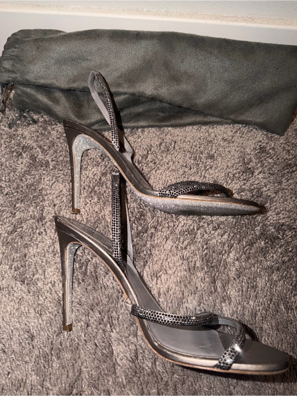 Rene Caovilla Silver Crystal-Trim Strappy Heels - Picture 5 of 6